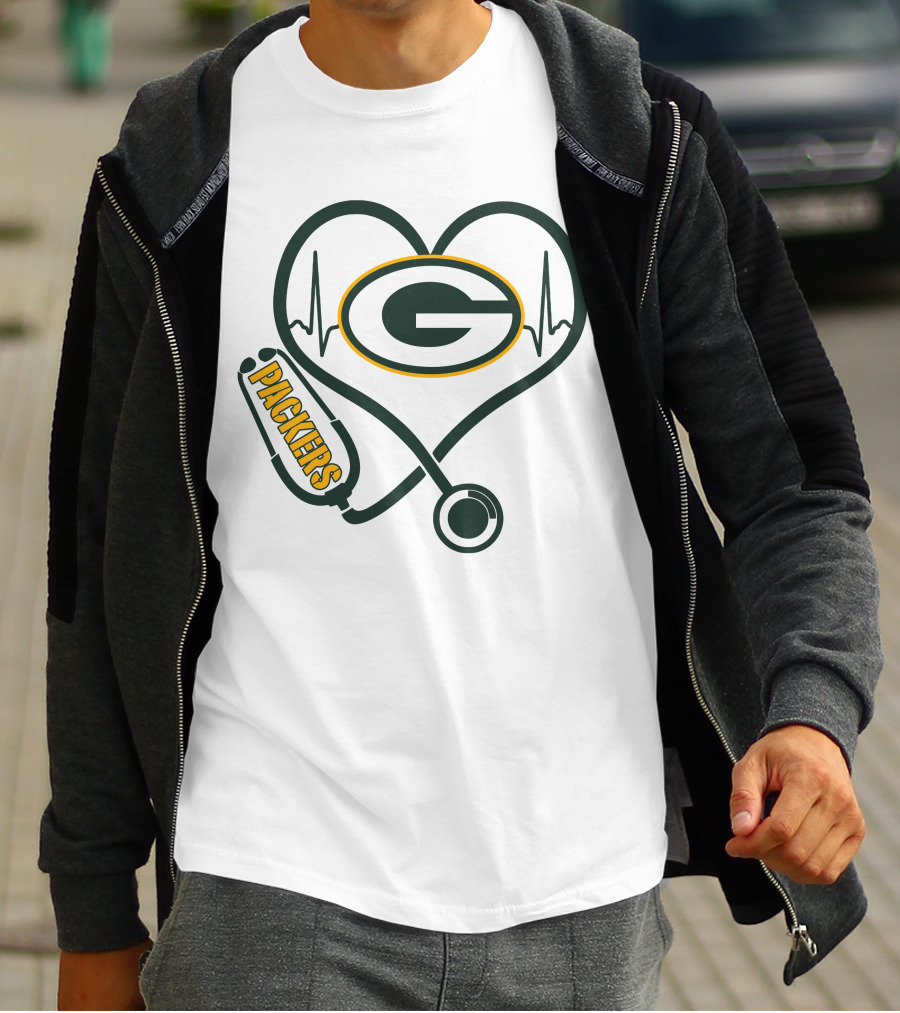 Nurse Love Green Bay Packers Heartbeat Stethoscope T-Shirt