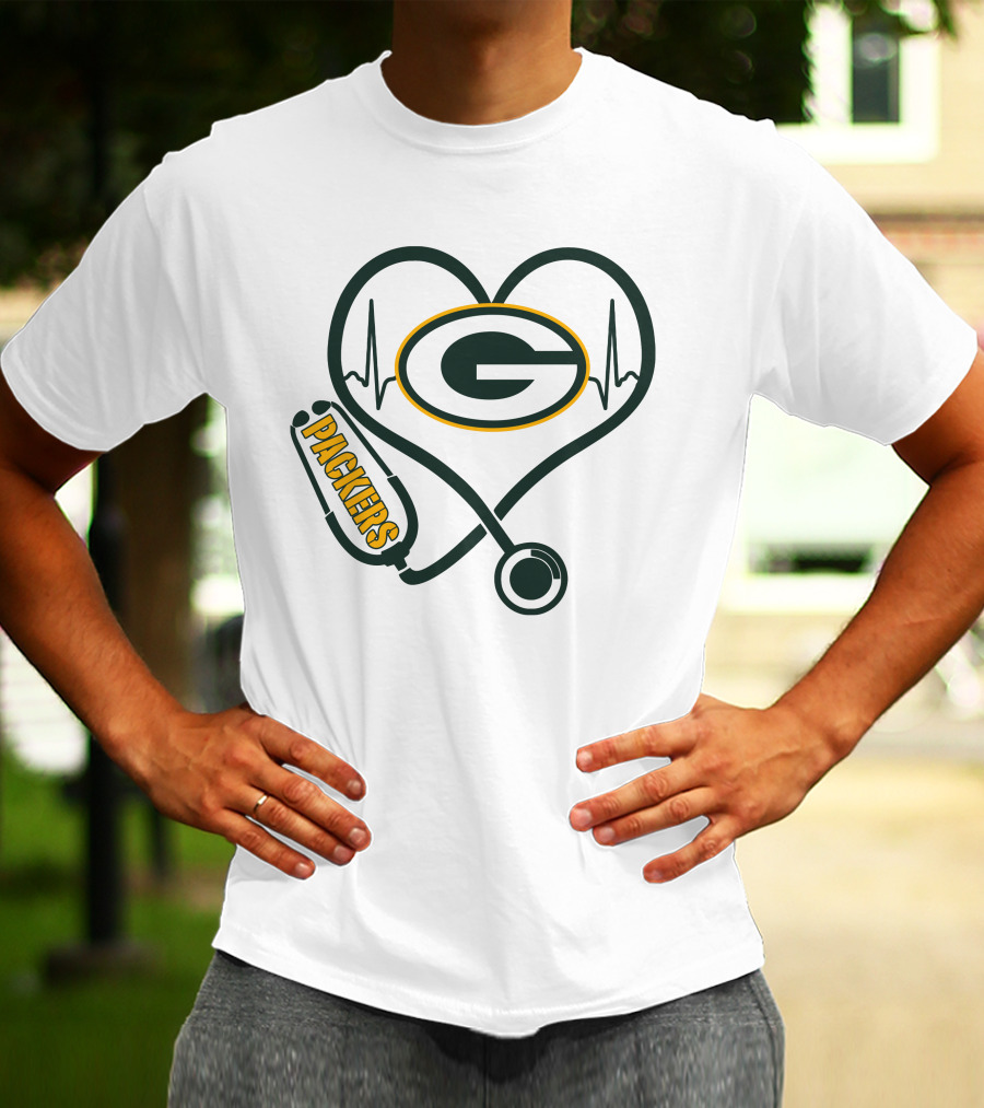 Nurse Love Green Bay Packers Heartbeat Stethoscope T-Shirt