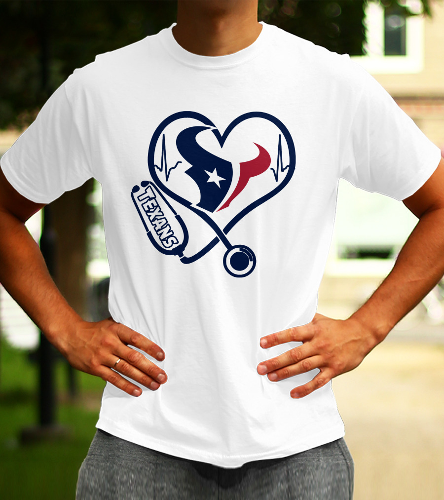 Nurse Love Houston Texans Heartbeat Stethoscope T-Shirt