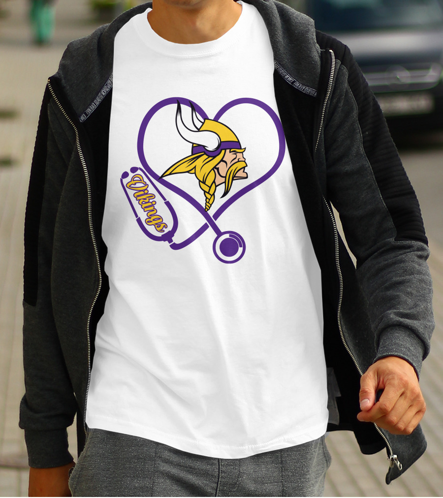 Nurse Love Minnesota Vikings Heart Stethoscope T-Shirt