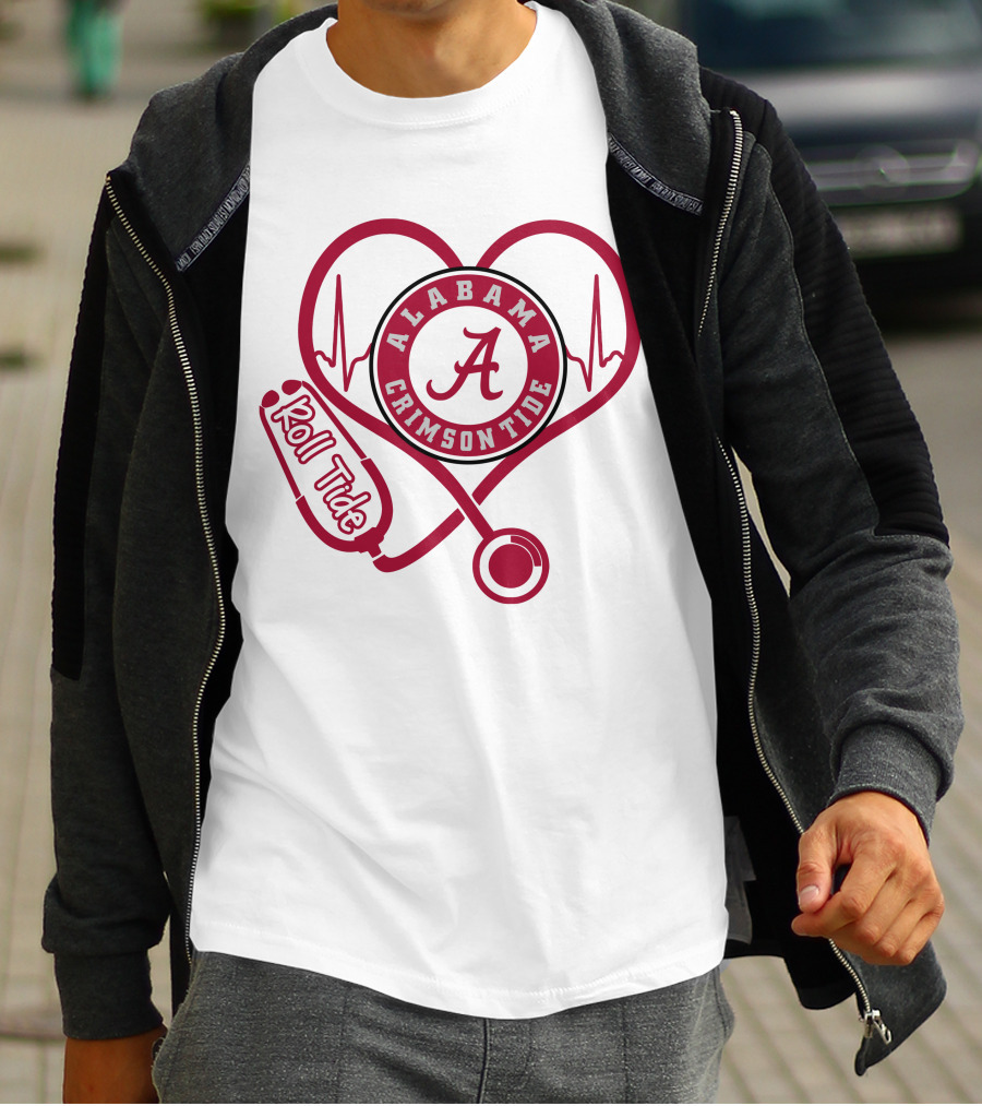 Alabama Crimson Tide Heartbeat Stethoscope Roll Tide T-Shirt