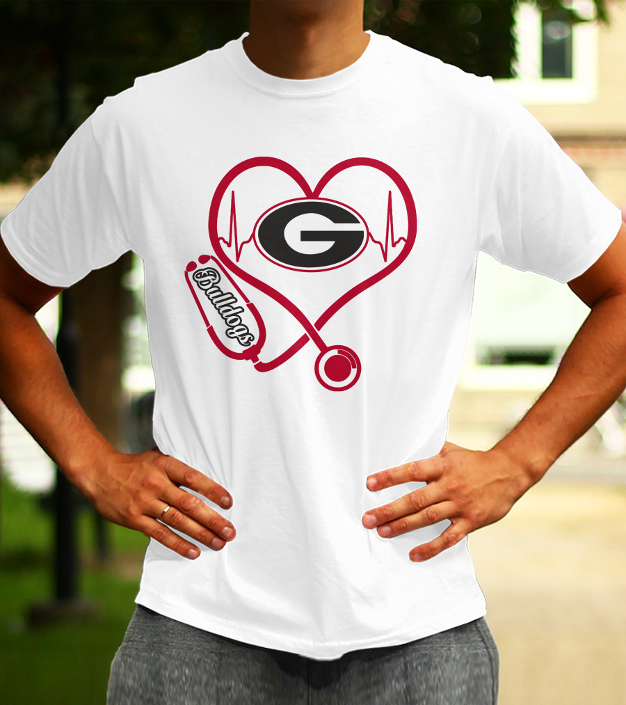 Nurse Heartbeat Love Georgia Bulldogs Stethoscope T-Shirt