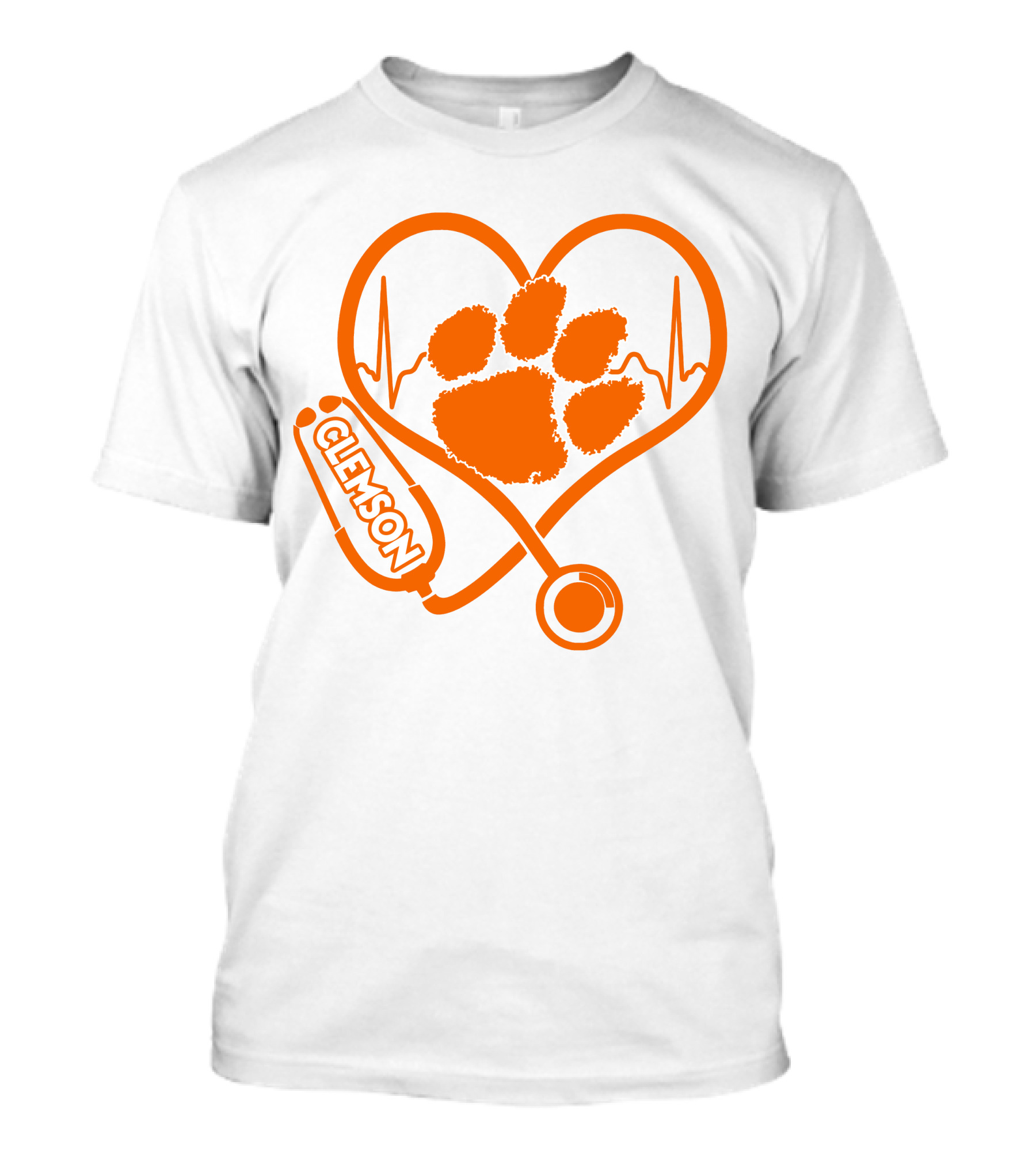 Clemson Tigers Nurse Heartbeat Paw Stethoscope T-Shirt