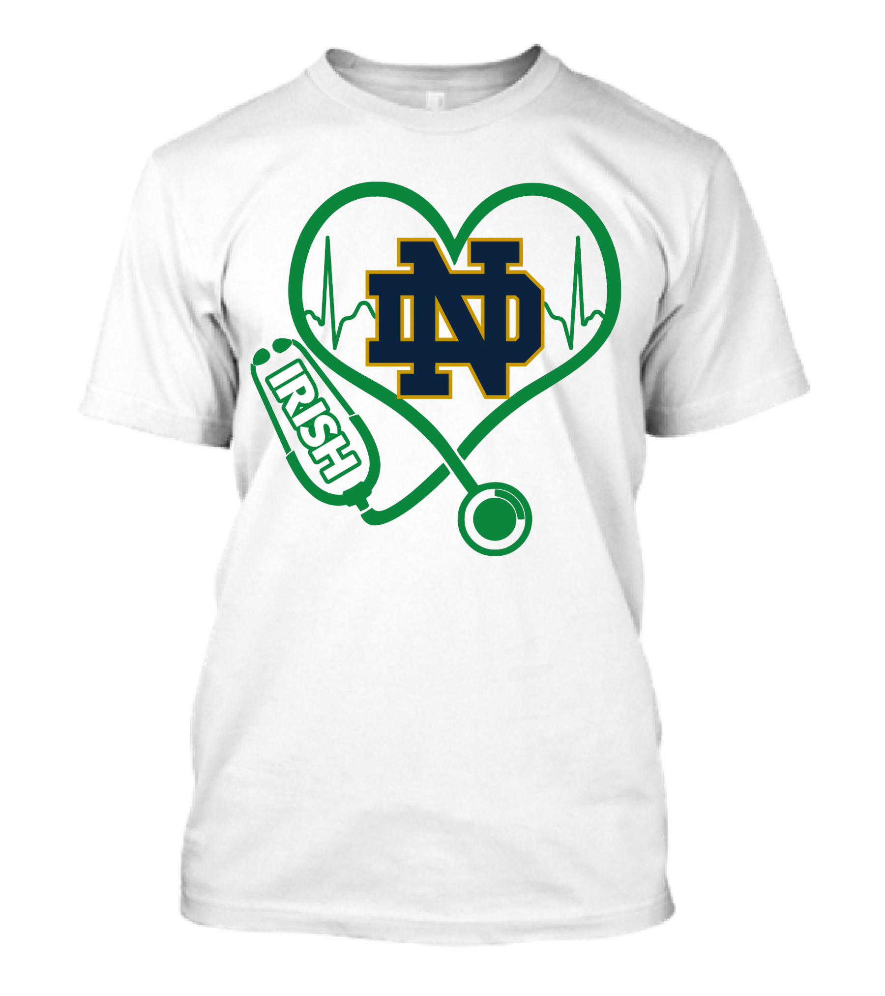 Nurse Love ND Irish Heartbeat Stethoscope Notre Dame Fighting Irish T-Shirt
