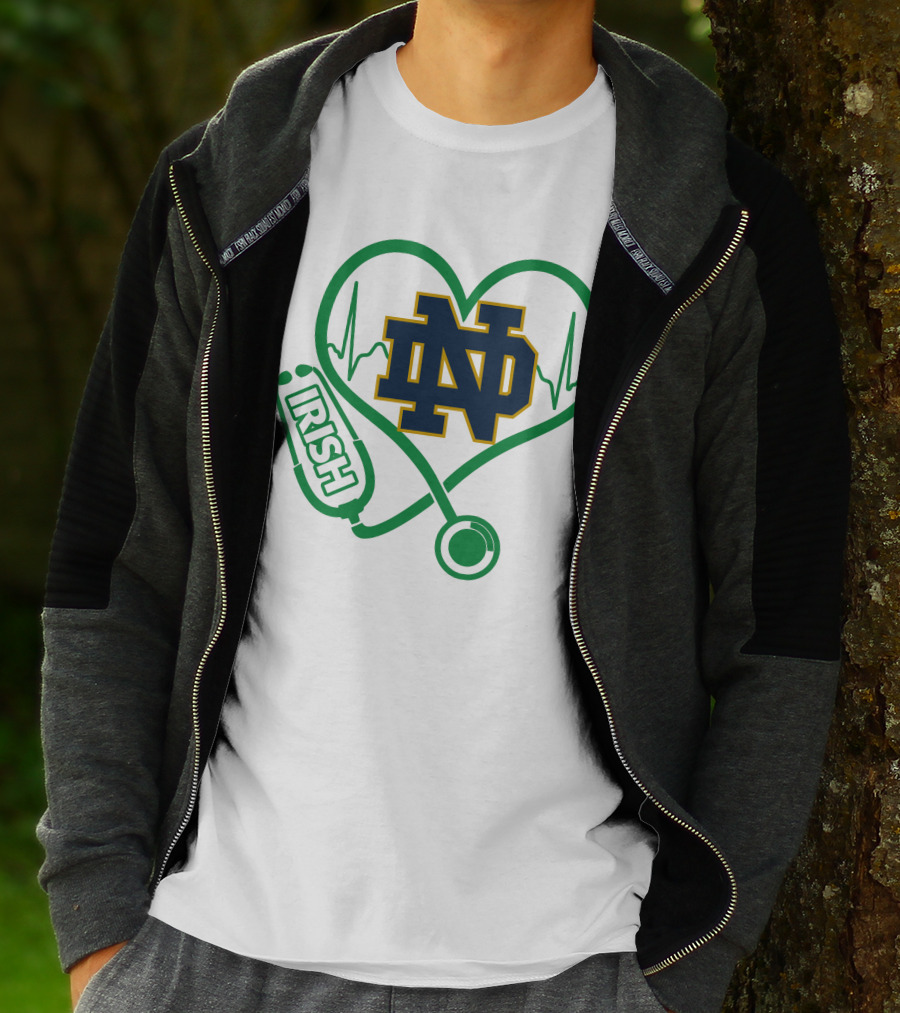 Nurse Love ND Irish Heartbeat Stethoscope Notre Dame Fighting Irish T-Shirt