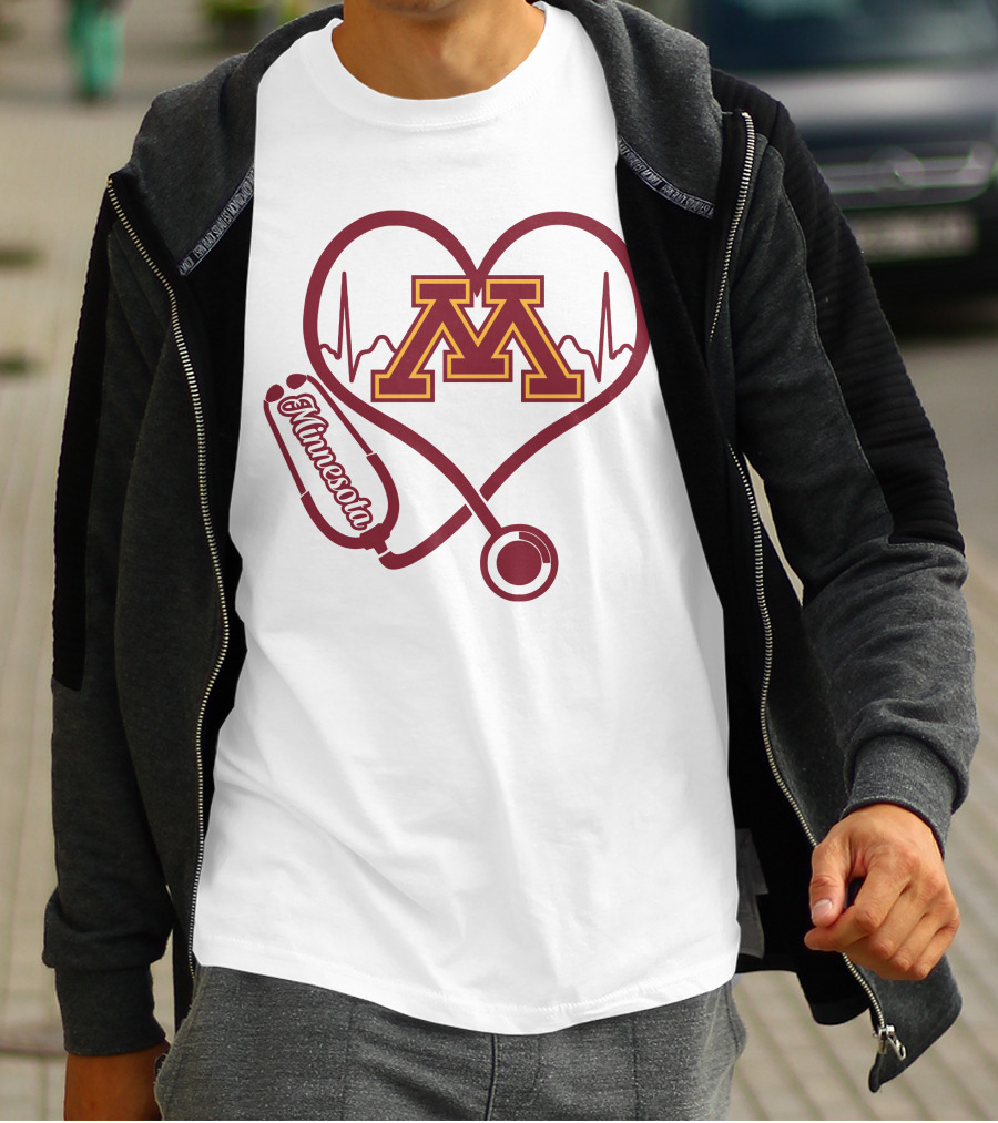 Minnesota Golden Gophers Nurse Love Heartbeat Stethoscope T-Shirt