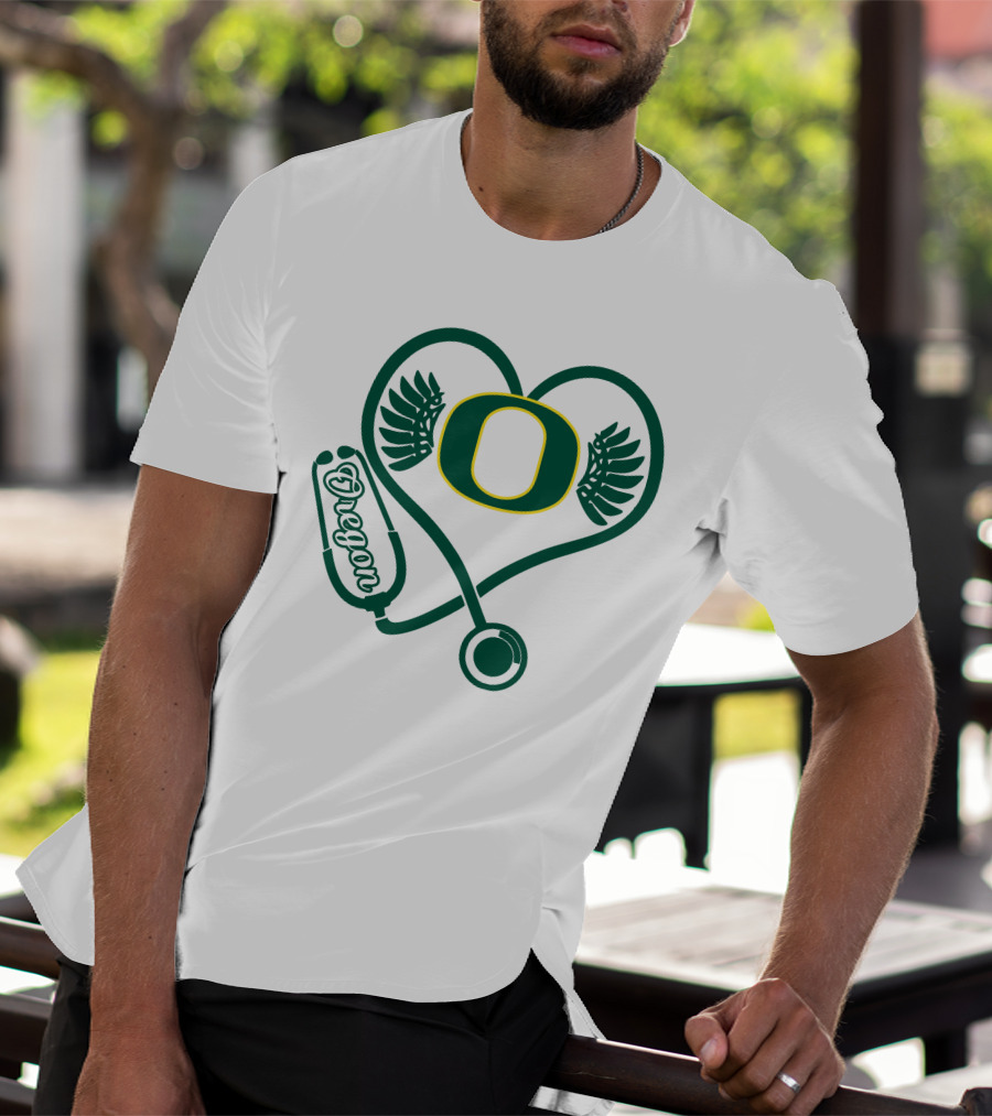 Oregon Ducks Nurse Heart Stethoscope T-Shirt