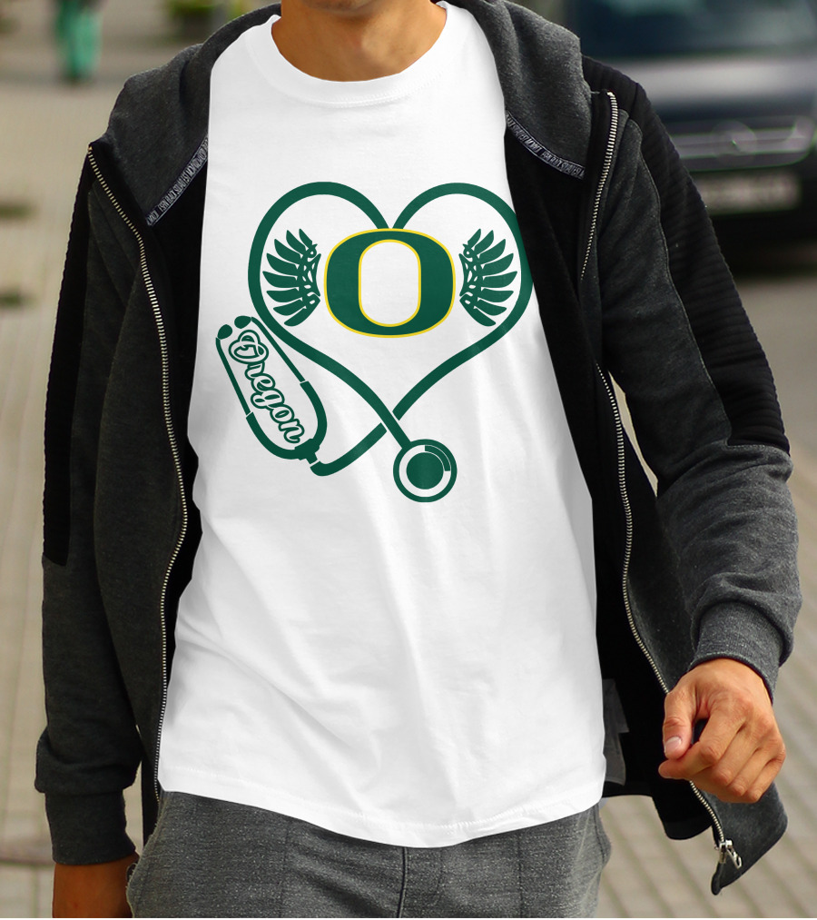 Oregon Ducks Nurse Heart Stethoscope T-Shirt