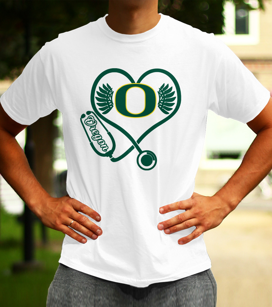 Oregon Ducks Nurse Heart Stethoscope T-Shirt