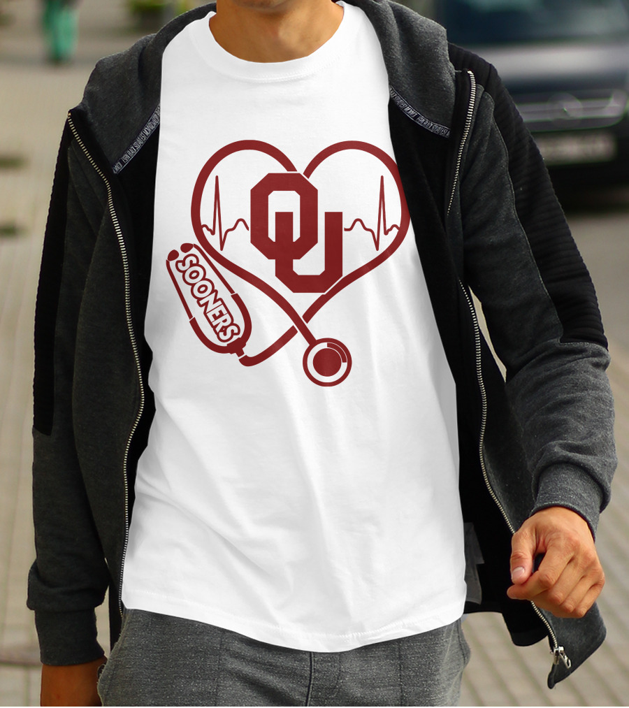 Oklahoma Sooners Heartbeat Nurse Stethoscope T-Shirt