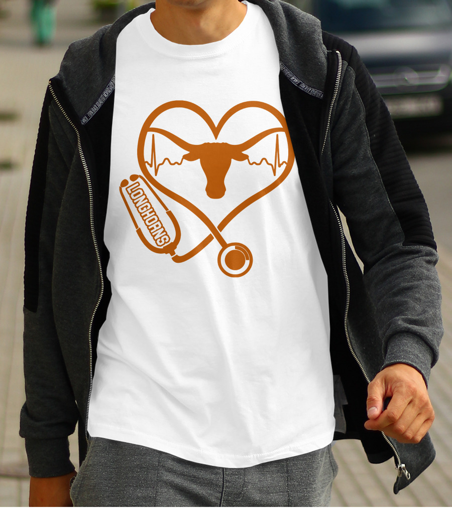 Texas Longhorns Nurse Love Heartbeat Stethoscope T-Shirt