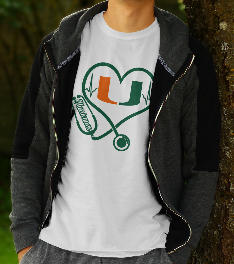 Nurse Love Miami Hurricanes Heartbeat Stethoscope U T-Shirt