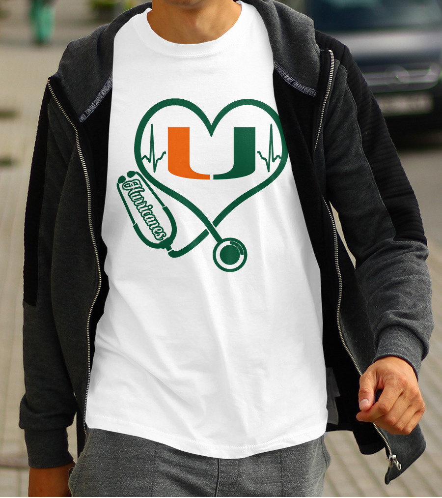 Nurse Love Miami Hurricanes Heartbeat Stethoscope U T-Shirt