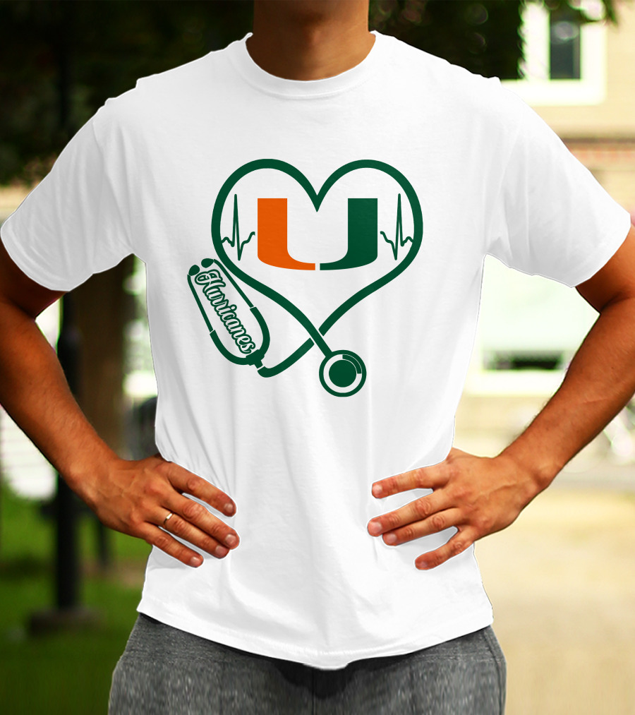 Nurse Love Miami Hurricanes Heartbeat Stethoscope U T-Shirt