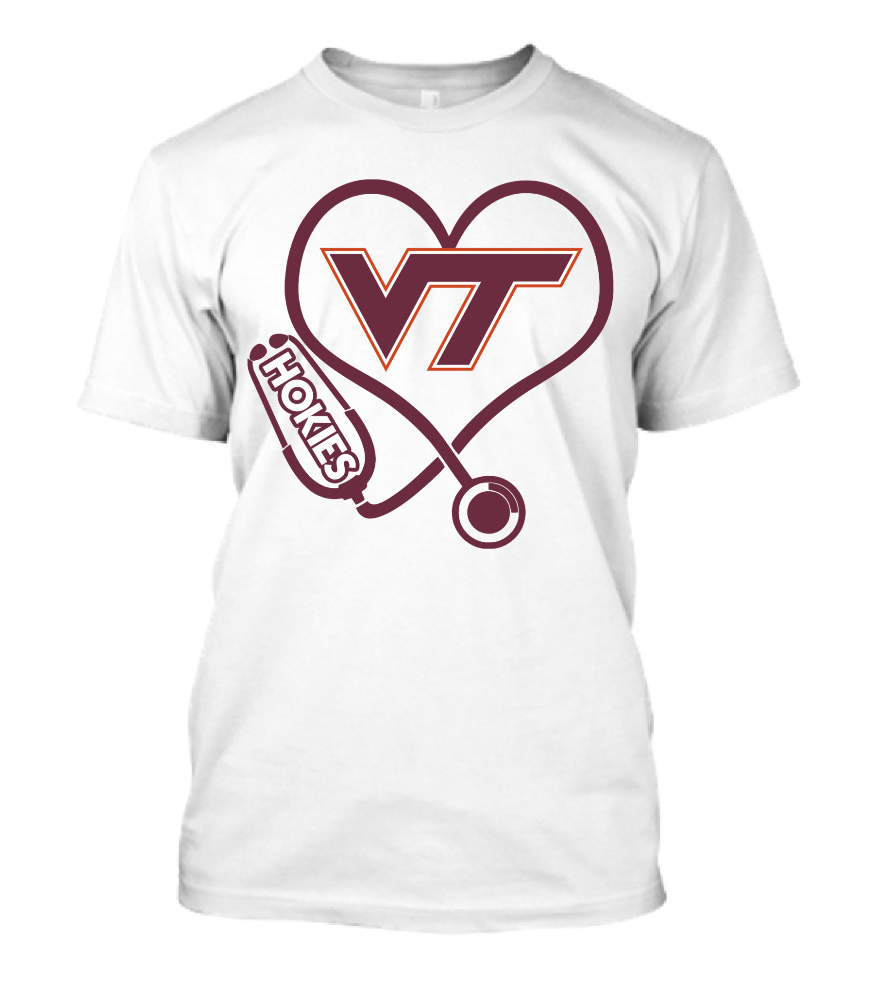 Nurse Love VT Hokies Heart Stethoscope T-Shirt