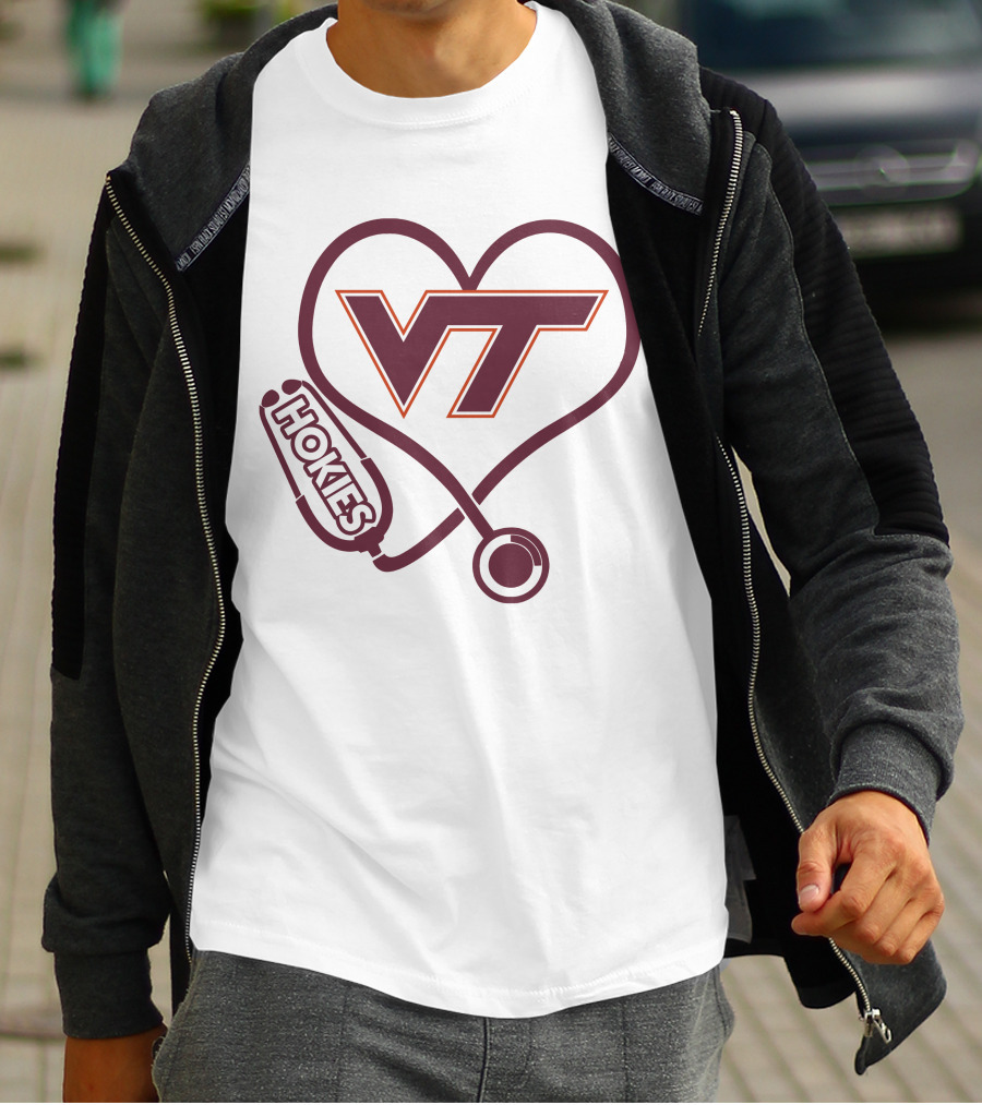 Nurse Love VT Hokies Heart Stethoscope T-Shirt