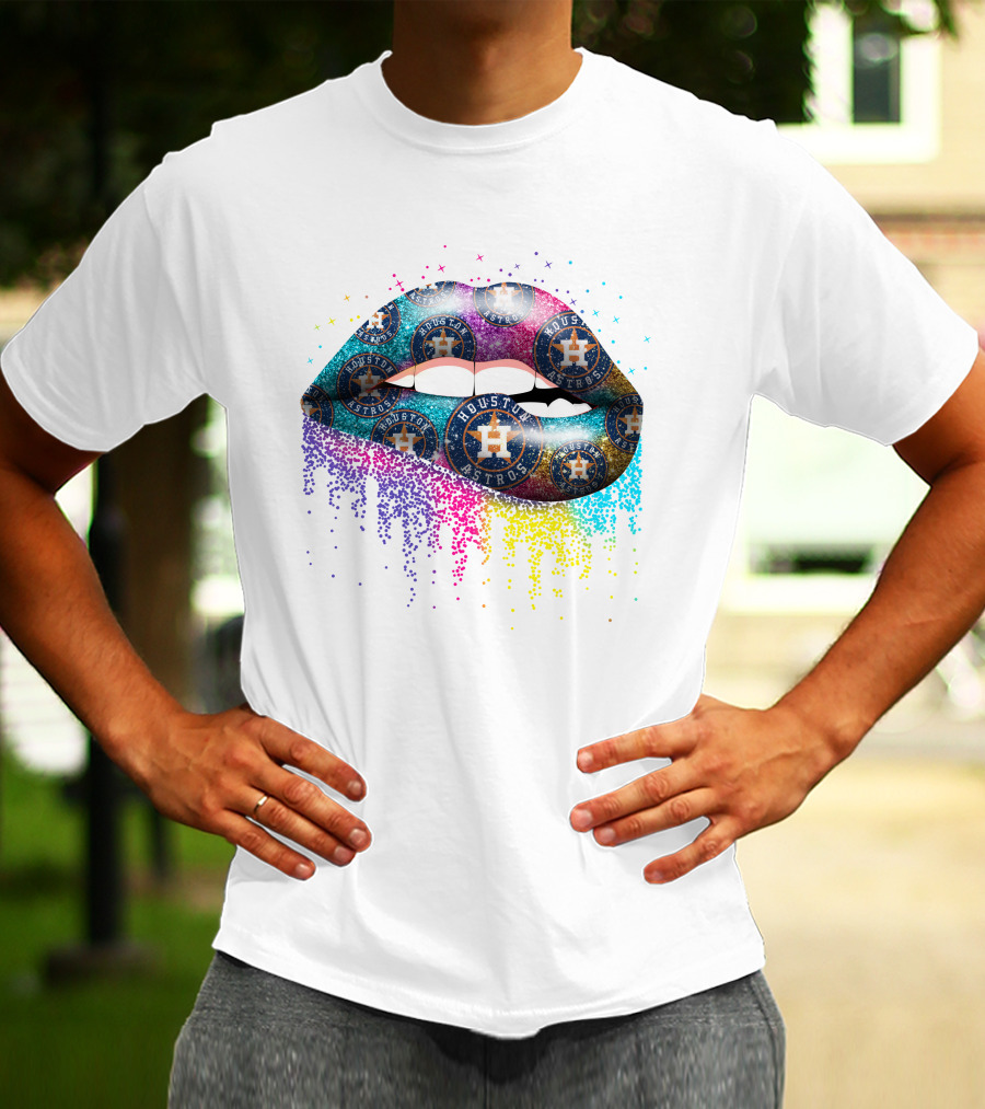 Houston Astros Glitter Lips Logo Burst T-Shirt