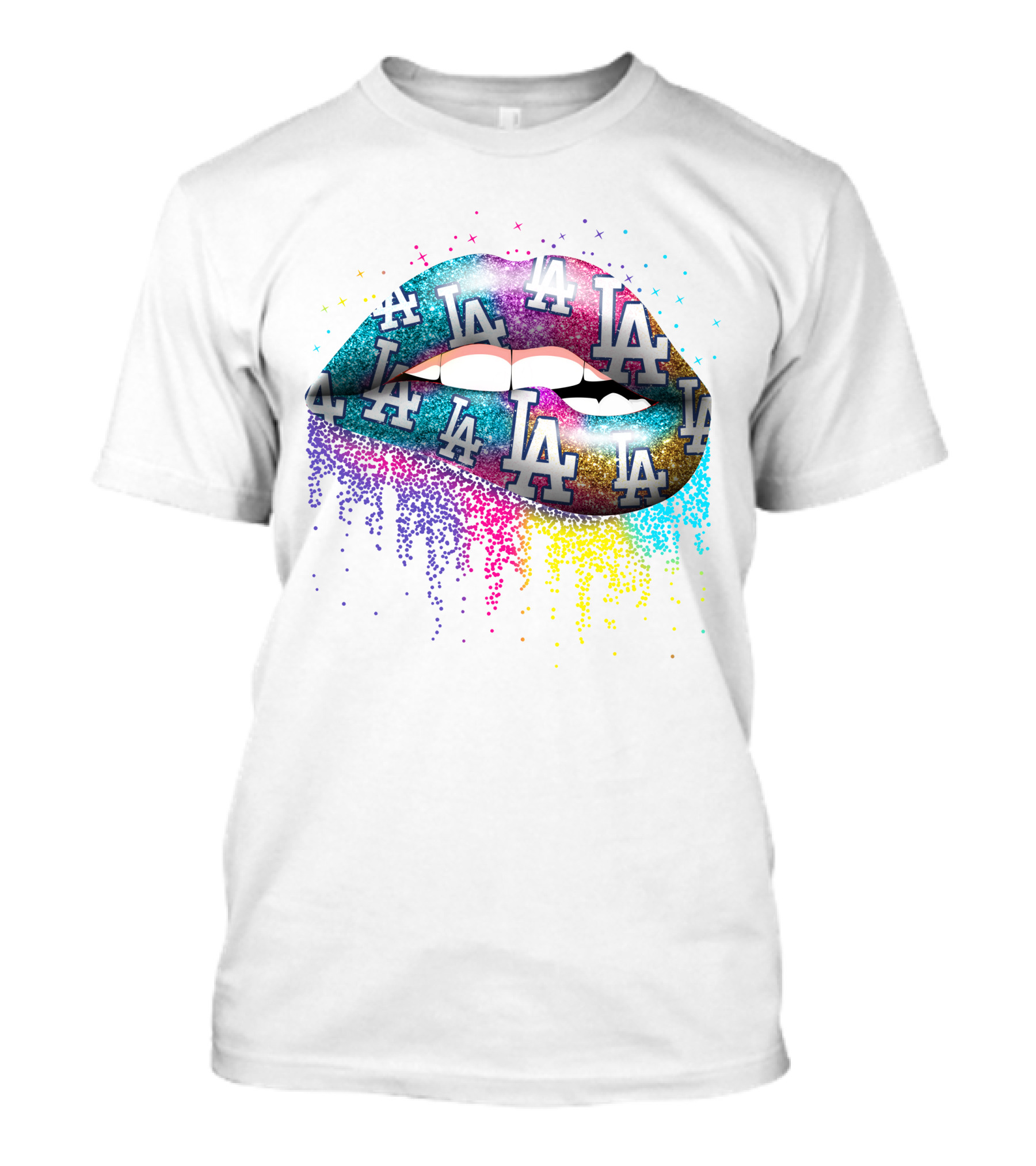 Lips With Los Angeles Dodgers Glitter Logo T-Shirt