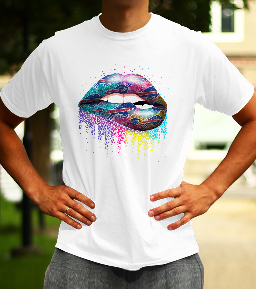 Buffalo Bills Lips Colorful Team Spirit Fan Art Lips Multicolor Sparkle T-Shirt