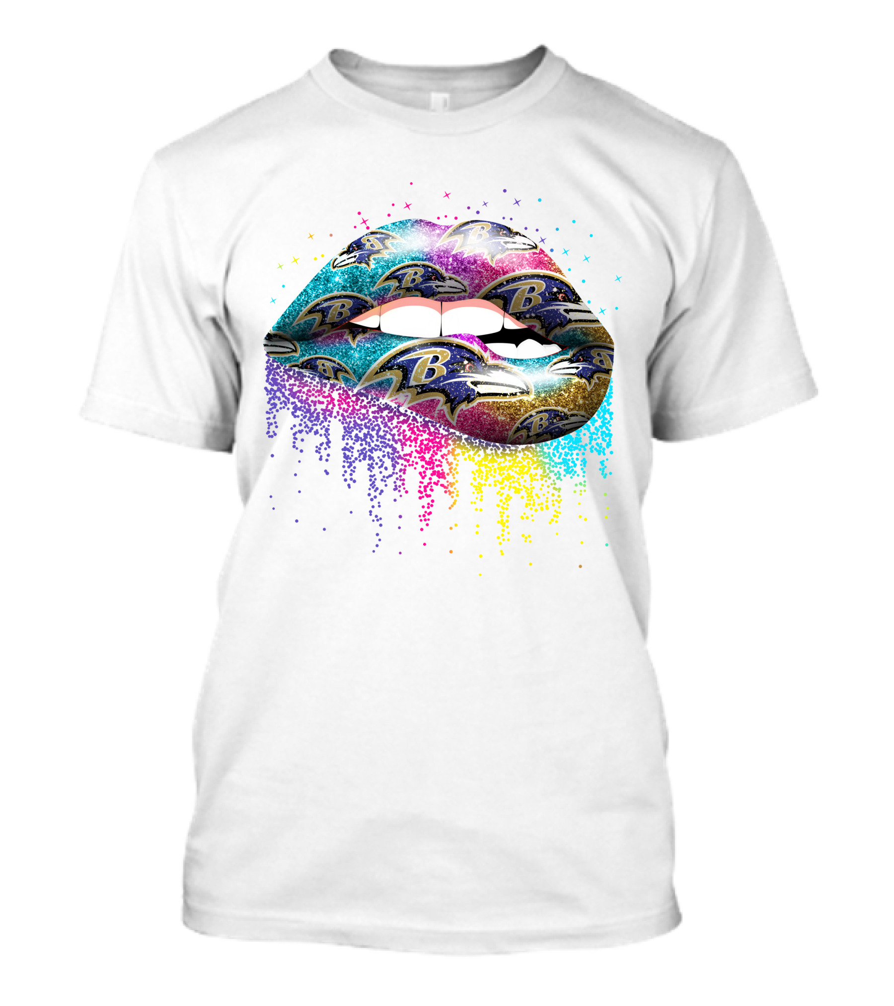 Baltimore Ravens Logo Lips Glitter Multicolor T-Shirt