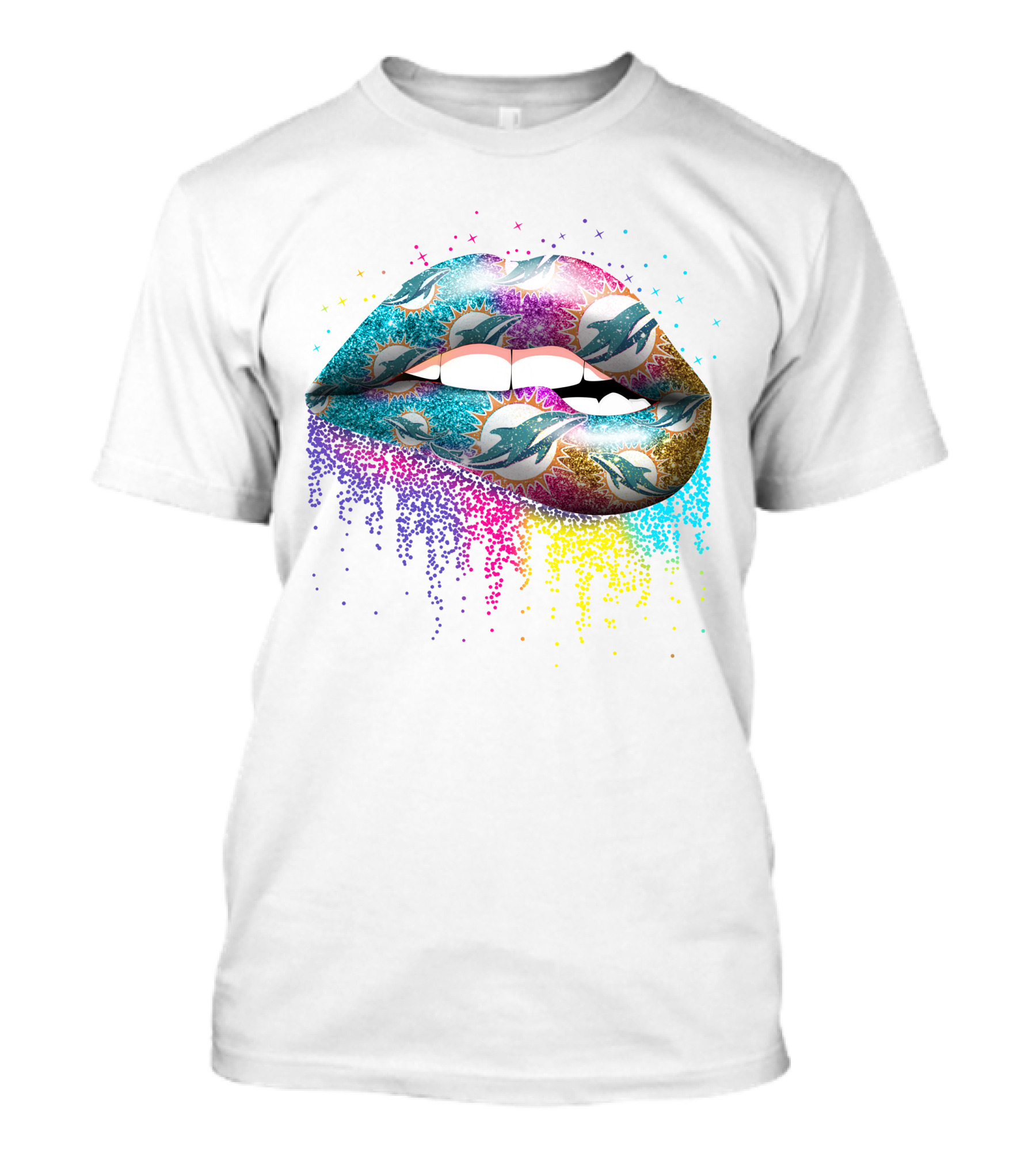 Miami Dolphins Glitter Lips Artful Sparkle T-Shirt