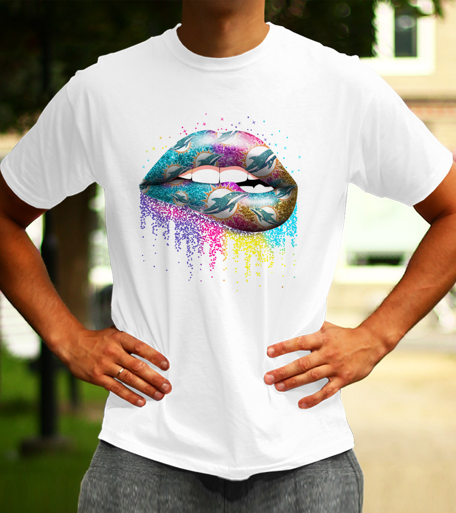 Miami Dolphins Glitter Lips Artful Sparkle T-Shirt