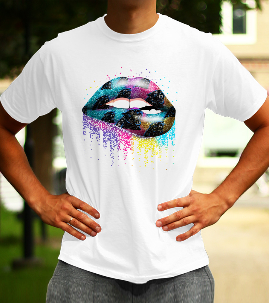 Lips Carolina Panthers Glitter Ombre Fan T-Shirt