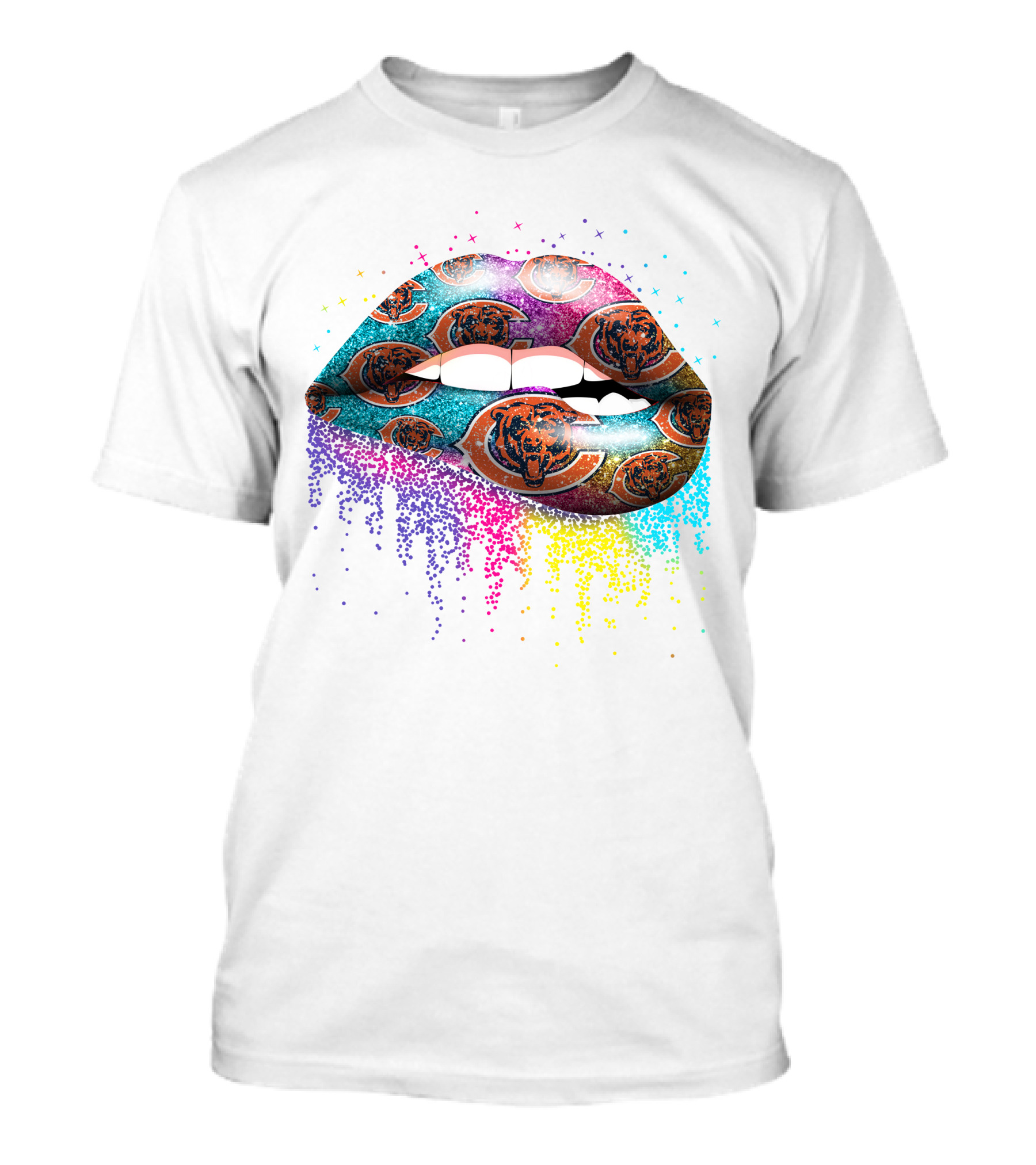 Glitter Lips Chicago Bears Logo Multicolored T-Shirt