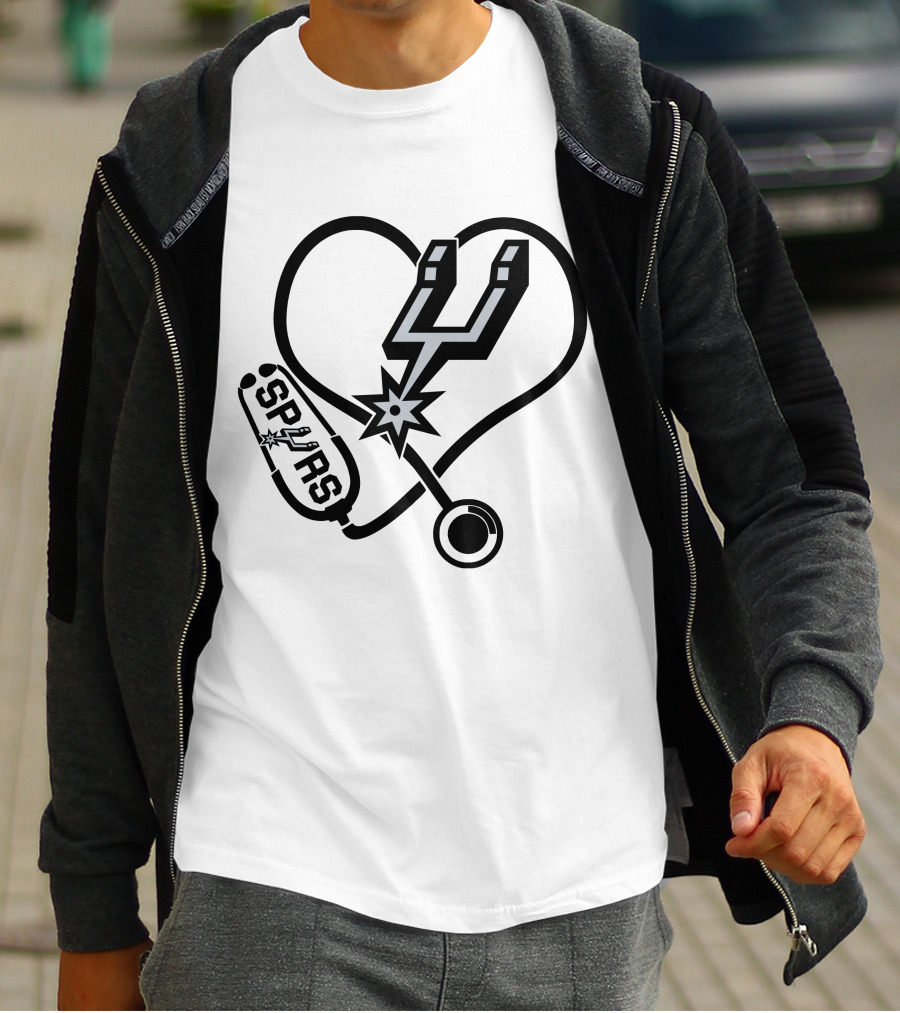 Nurse Love Heart Stethoscope San Antonio Spurs T-Shirt