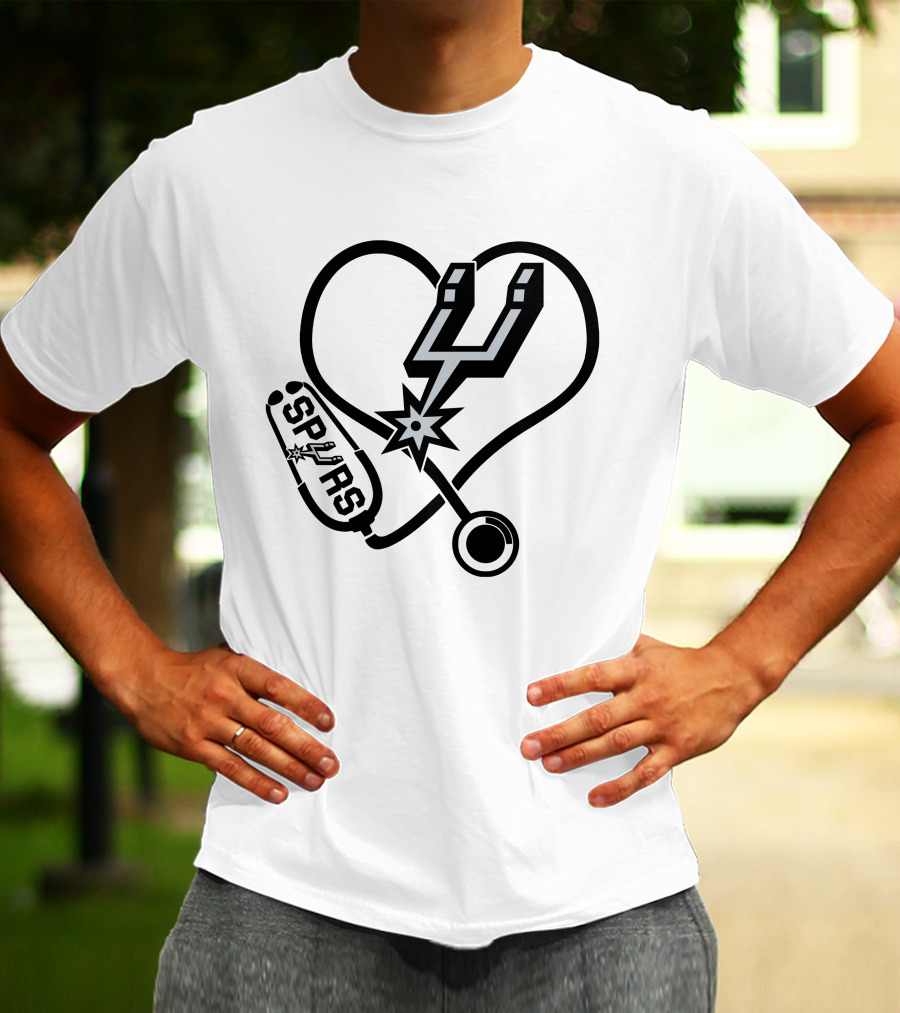 Nurse Love Heart Stethoscope San Antonio Spurs T-Shirt