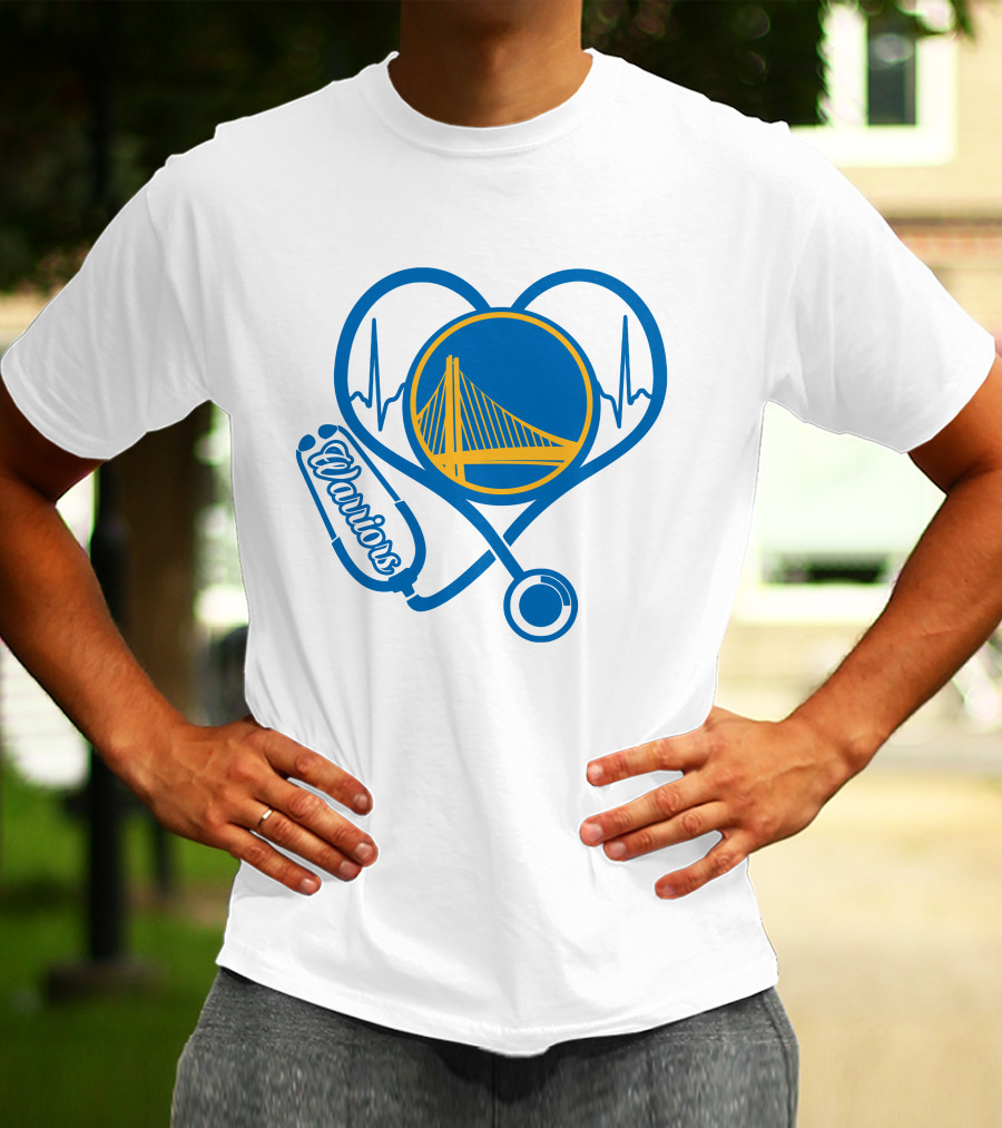 Nurse Love Warriors Heartbeat Stethoscope Golden State Bridge T-Shirt