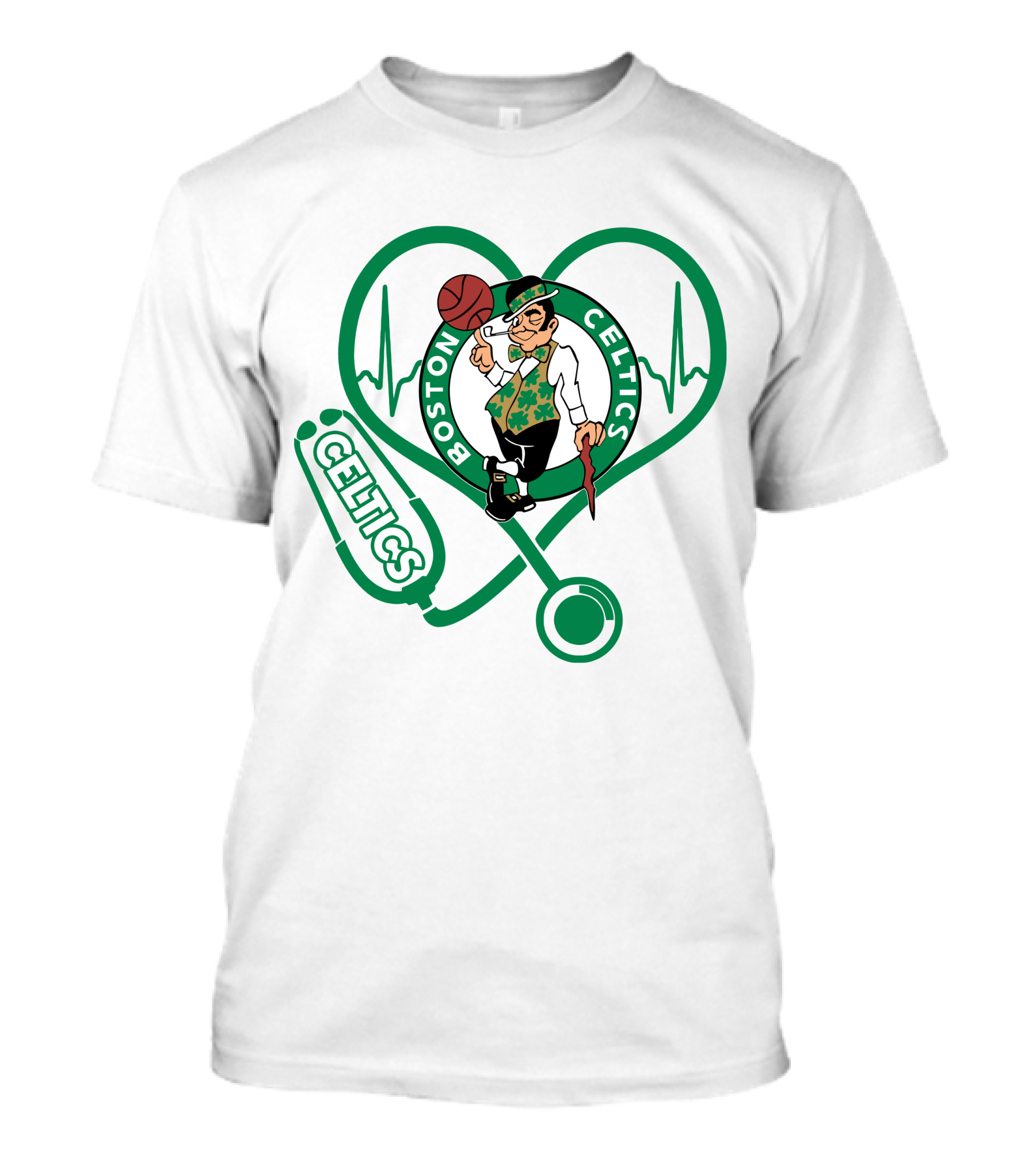 Nurse Love Boston Celtics Heart Stethoscope T-Shirt