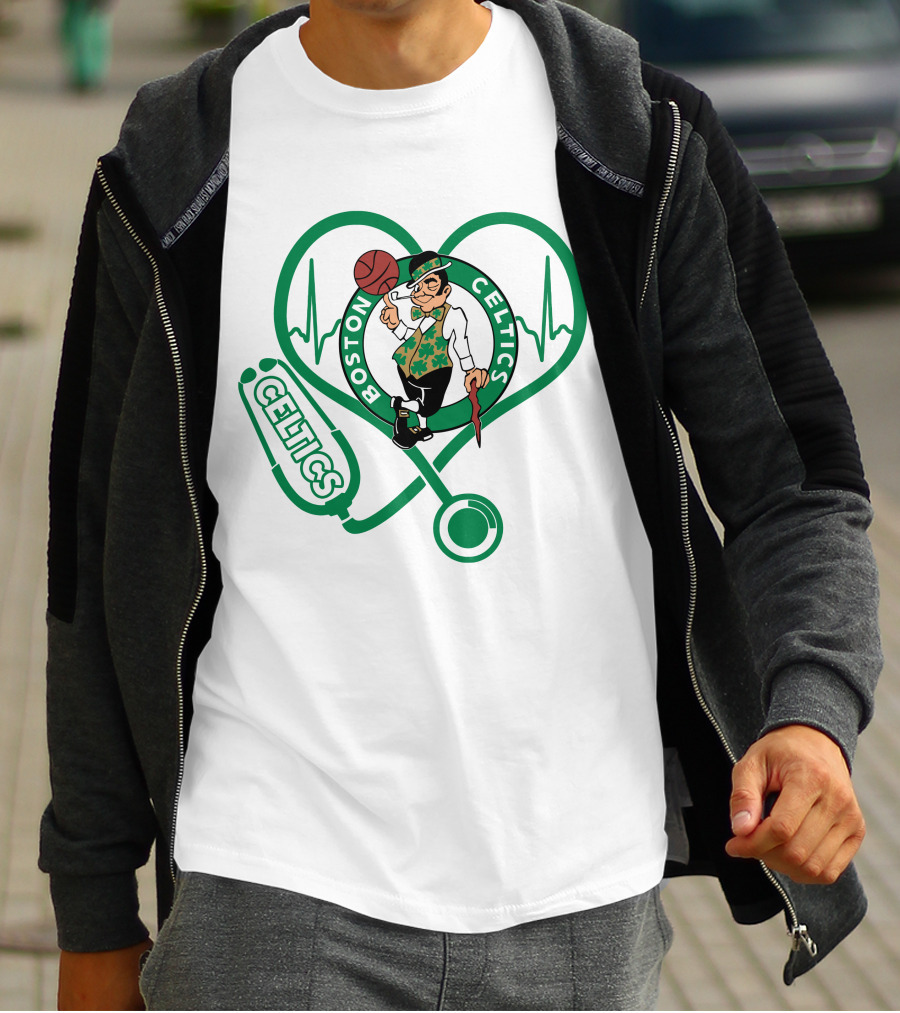 Nurse Love Boston Celtics Heart Stethoscope T-Shirt