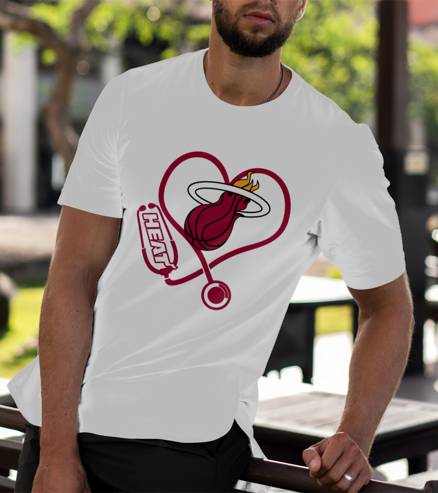 Nurse Love Miami Heat Heart Stethoscope Basketball Flame T-Shirt