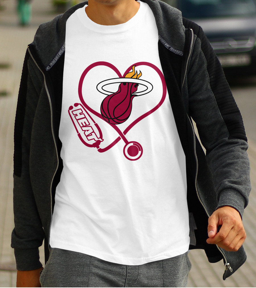 Nurse Love Miami Heat Heart Stethoscope Basketball Flame T-Shirt