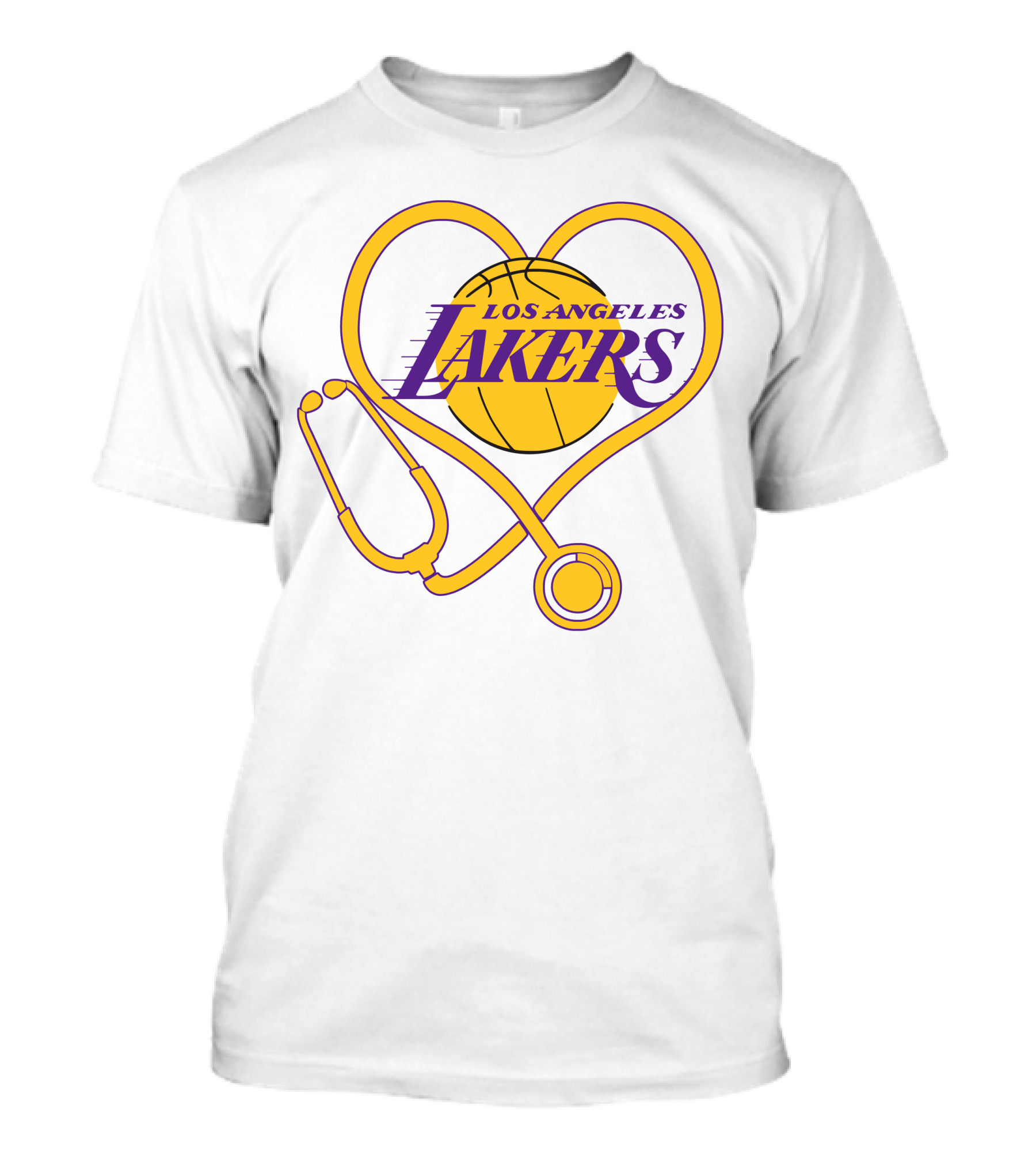 Los Angeles Lakers Heart Stethoscope Nurse Love T-Shirt