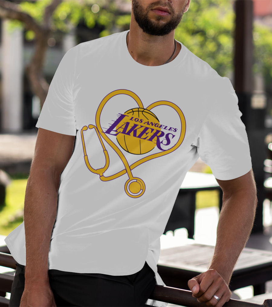 Los Angeles Lakers Heart Stethoscope Nurse Love T-Shirt