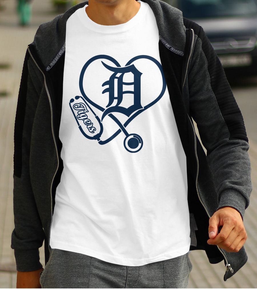 Detroit Tigers Nurse Heart Stethoscope T-Shirt