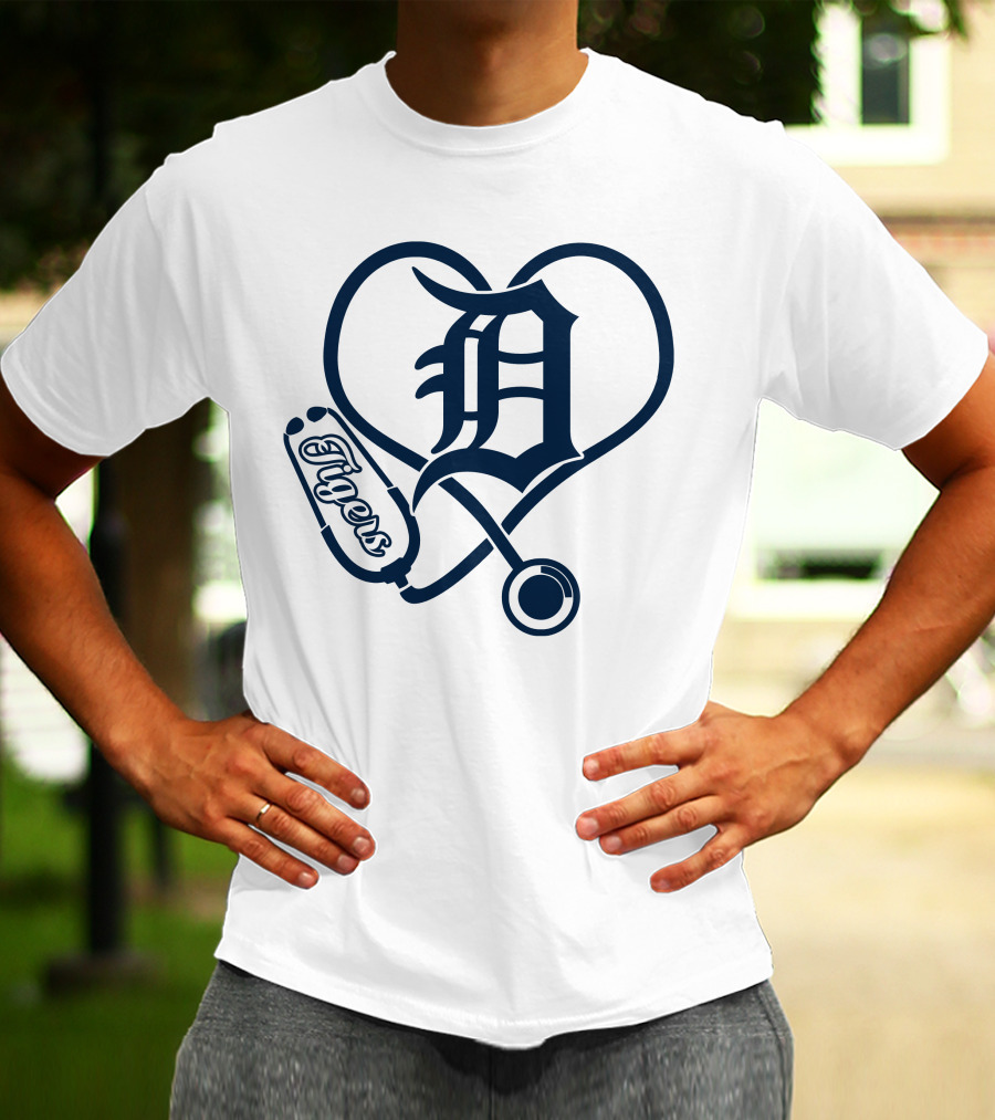 Detroit Tigers Nurse Heart Stethoscope T-Shirt