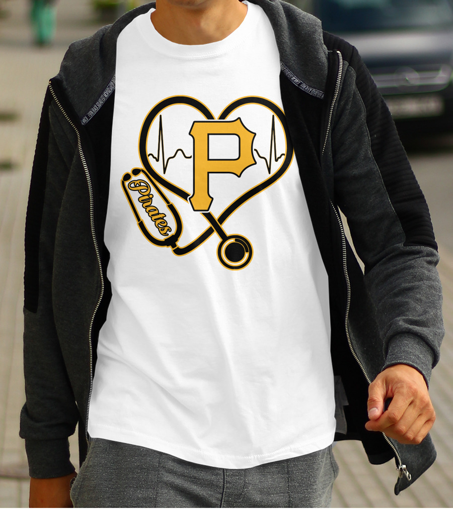 Nurse Heartbeat Stethoscope Pittsburgh Pirates Fan Love T-Shirt