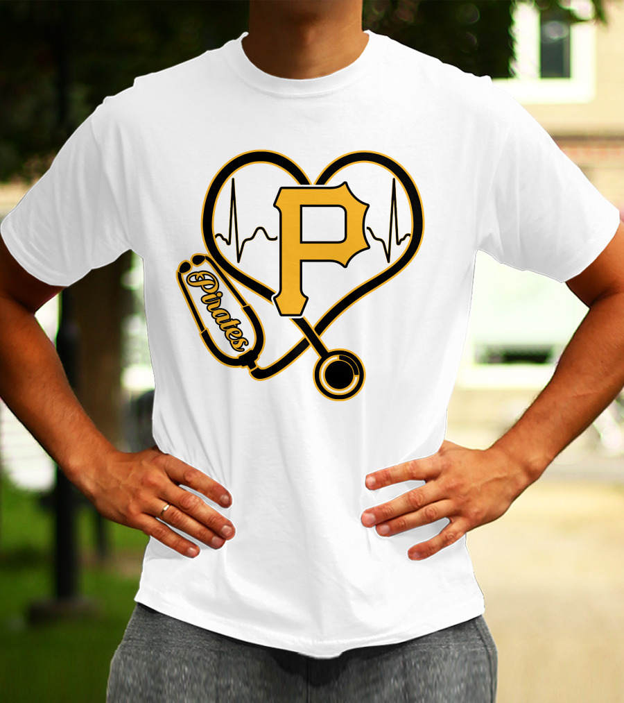 Nurse Heartbeat Stethoscope Pittsburgh Pirates Fan Love T-Shirt
