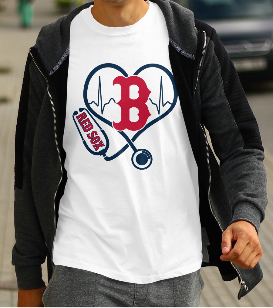 Nurse Heartbeat Love Boston Red Sox Stethoscope T-Shirt