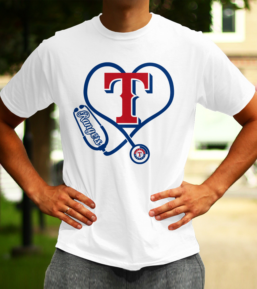 Nurse Love Texas Rangers Stethoscope Heart T-Shirt