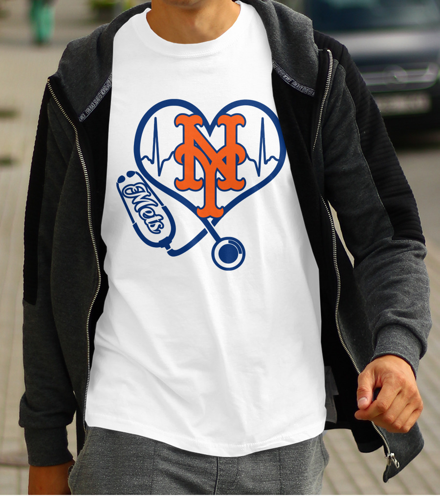 New York Mets Nurse Heartbeat Stethoscope Mets T-Shirt