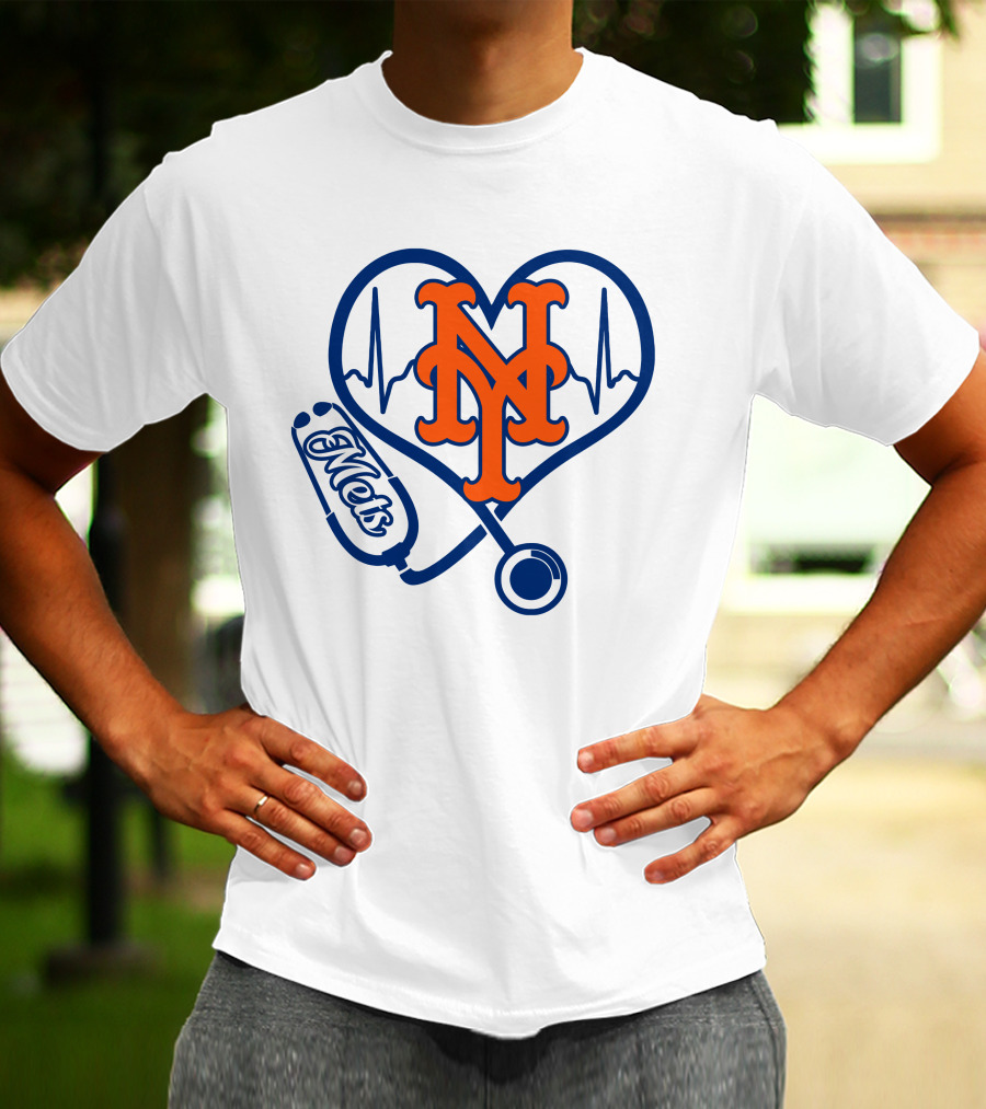 New York Mets Nurse Heartbeat Stethoscope Mets T-Shirt