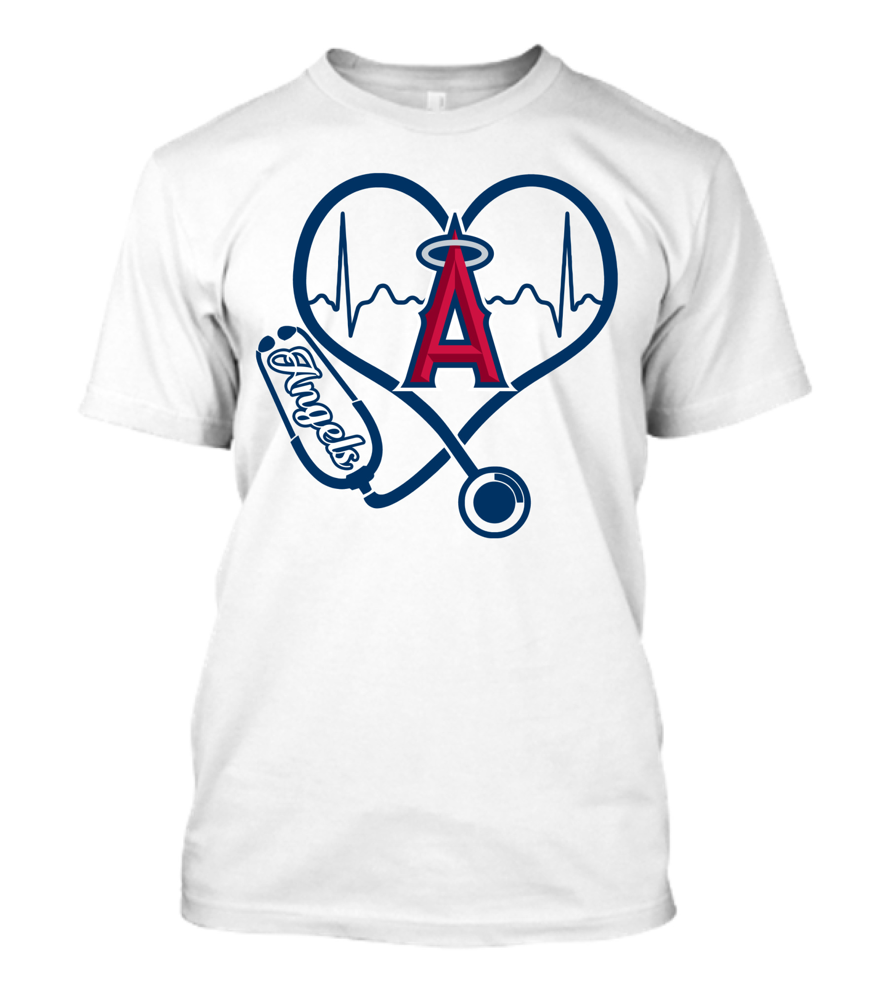 Los Angeles Angels Nurse Love Heartbeat Stethoscope T-Shirt