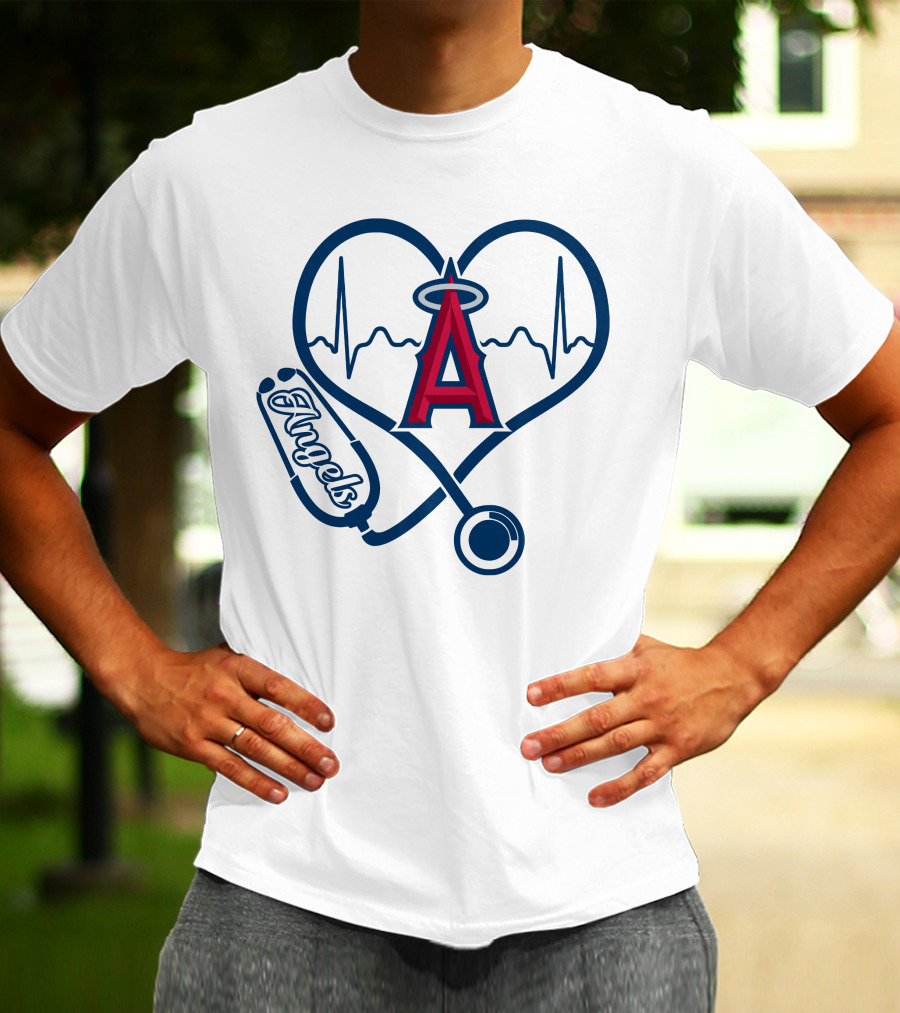 Los Angeles Angels Nurse Love Heartbeat Stethoscope T-Shirt