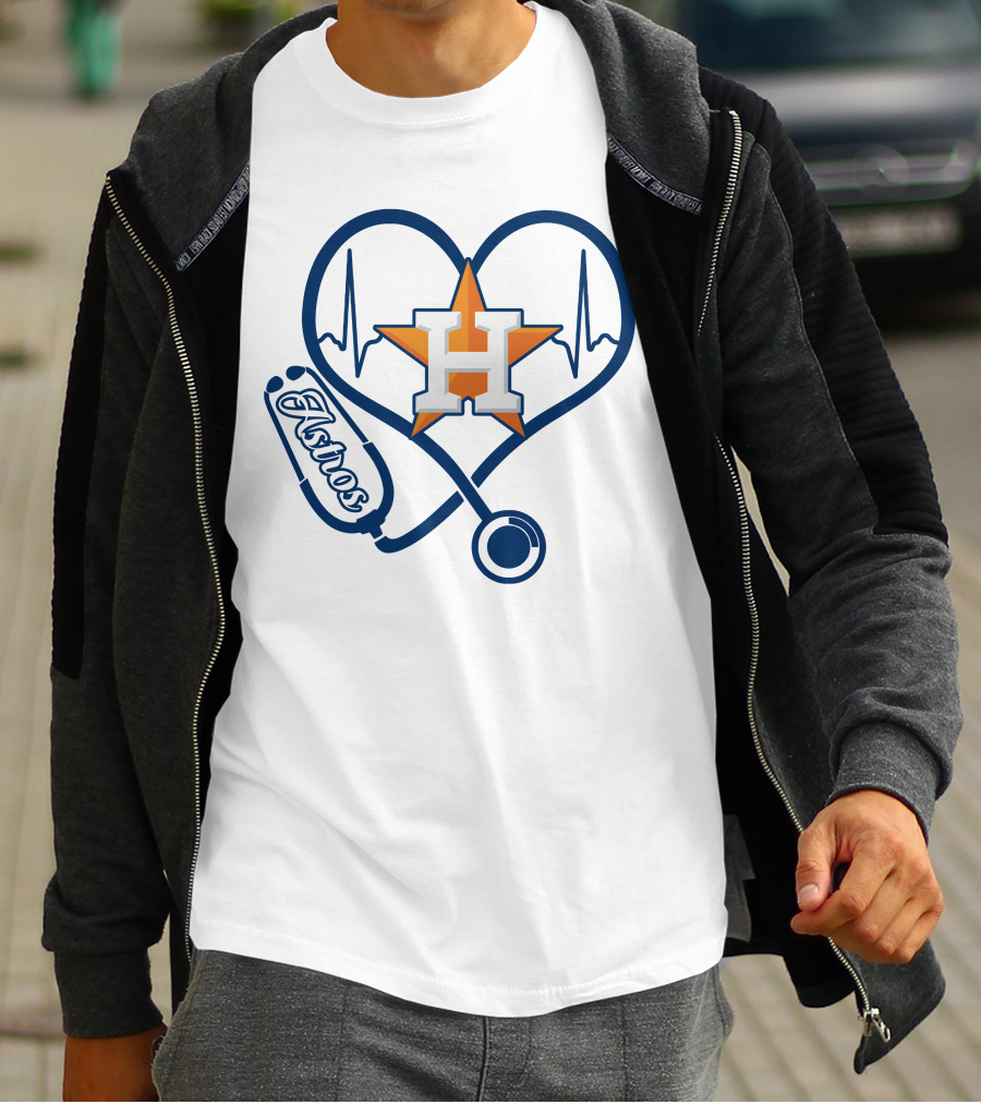Nurse Love Astros Heartbeat Stethoscope T-Shirt