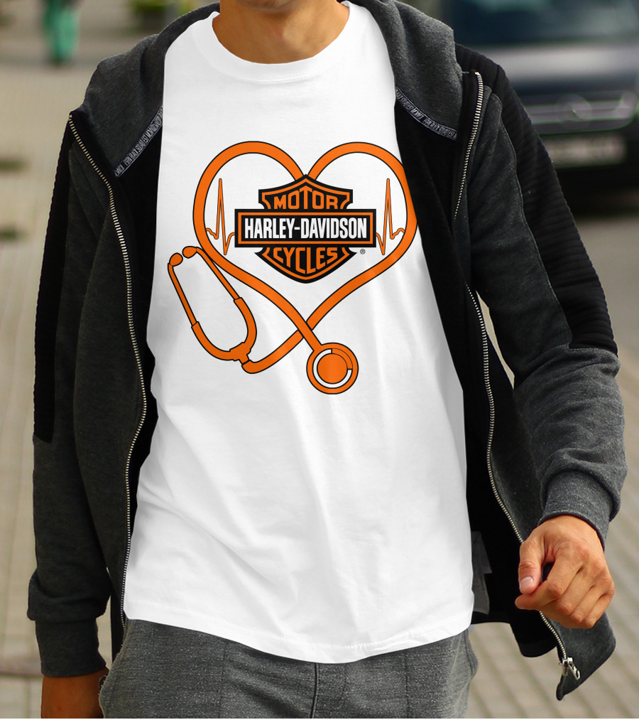Nurse Love Harley Davidson Motorcycles Stethoscope Heartbeat T-Shirt