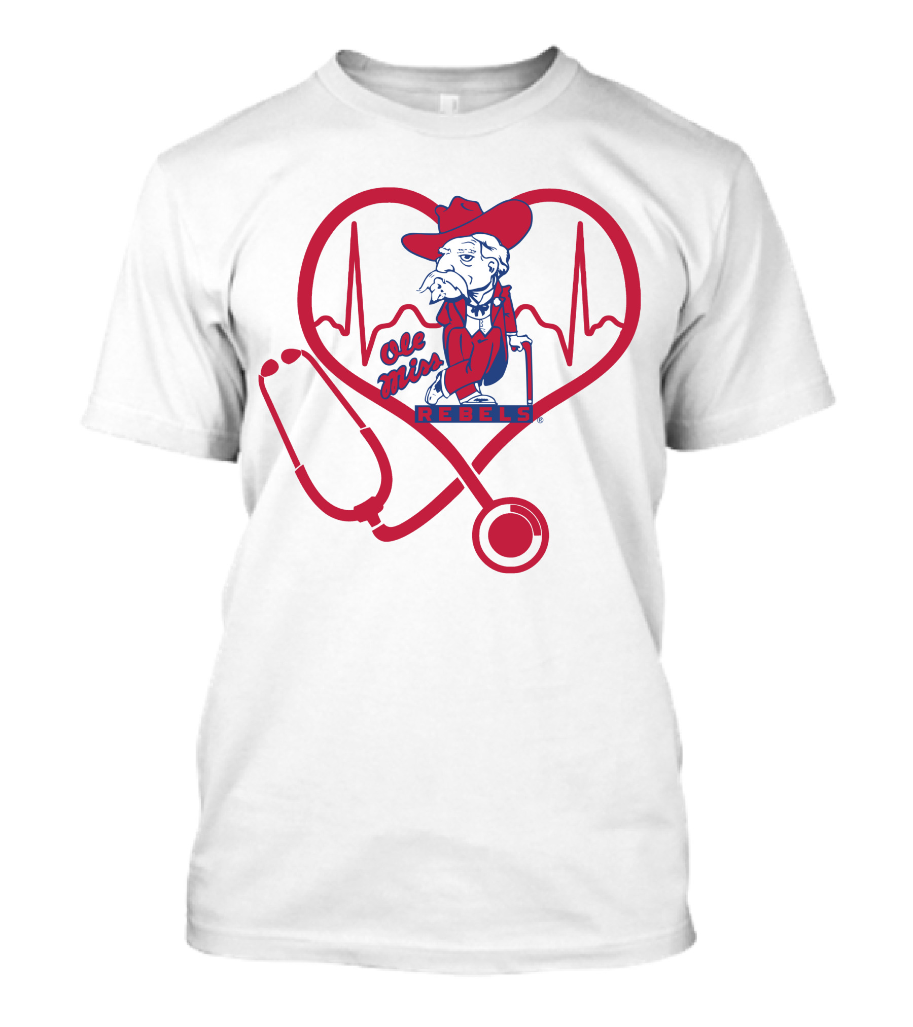 Nurse Love Ole Miss Rebels Heartbeat Stethoscope Mascot T-Shirt